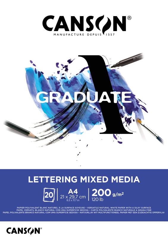 BLOK RYSUNKOWY A4/20A 200G LETTERING MIXMEDIA GRADUATE CANSON