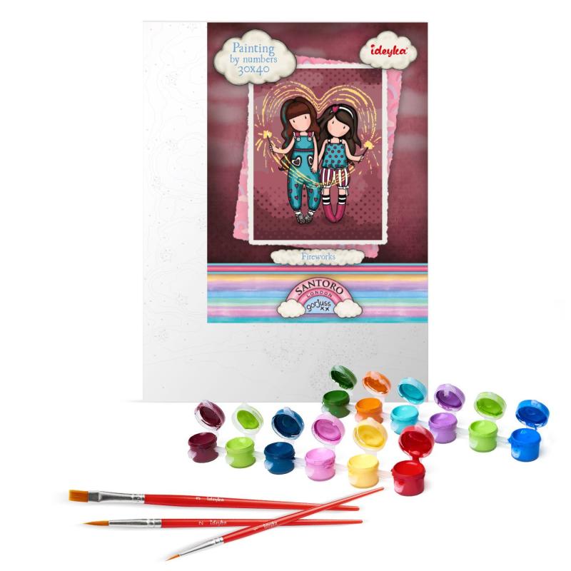 ZESTAW DO MALOWANIA PO NUMERACH KIDS FIREWORKS SANTORO GORJUSS 30X40CM