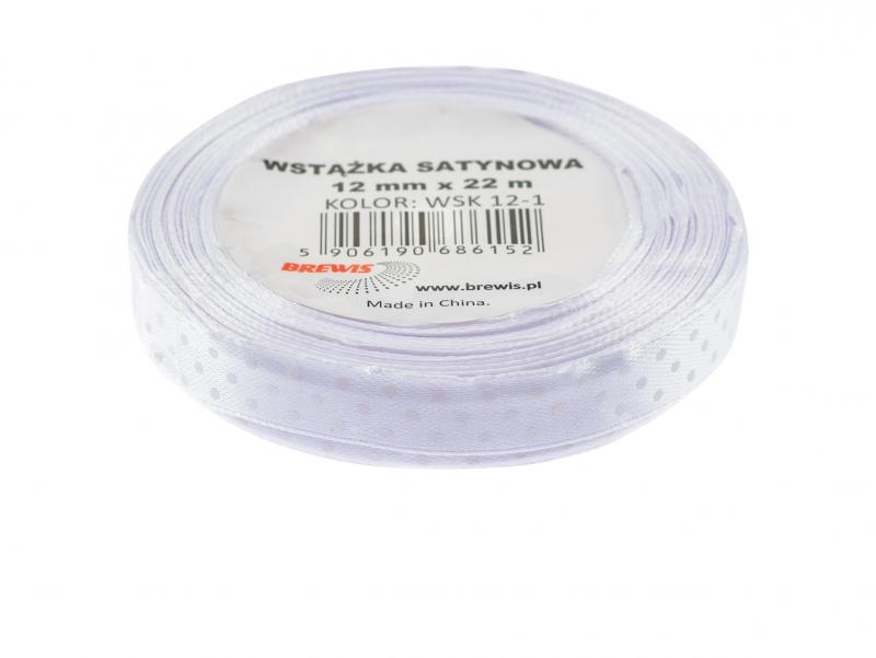 WSTĄŻKA SATYNOWA KROPKI 12MM BIAŁA BREWIS