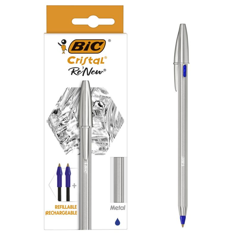 DŁUGOPIS BIC CRISTAL RENEW METAL NIEBIESKI 1+2 WKŁADY