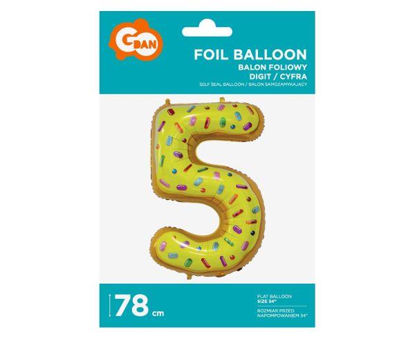 BALON FOLIOWY '5' CIASTECZKO 78CM