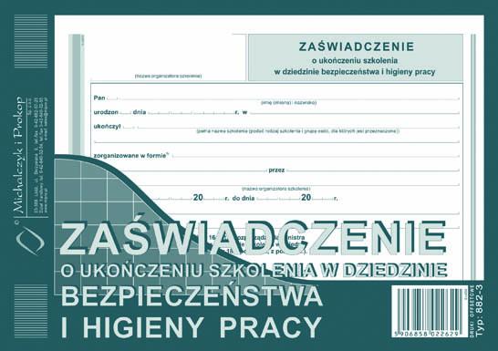DRUK M ZAŚWIADCZENIE O UKOŃCZENIU SZKOLENIA BHP