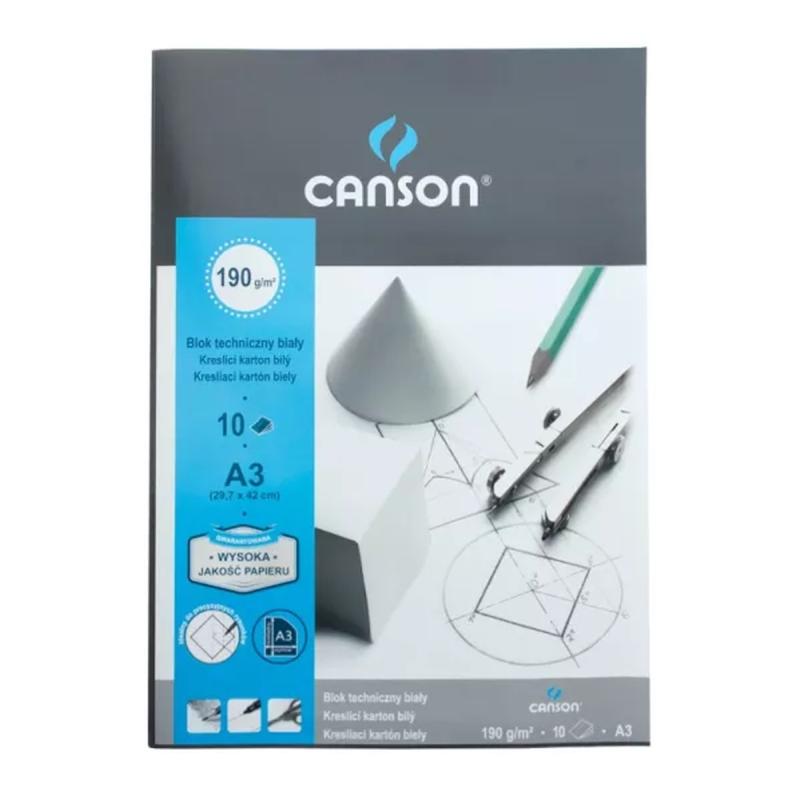 BLOK TECHNICZNY A3 BIAŁY CANSON 190G KWI