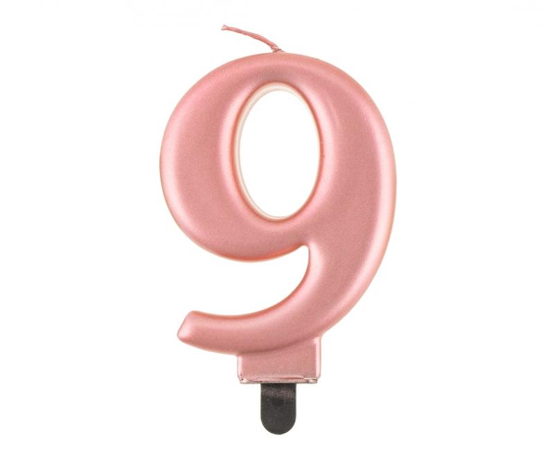 ŚWIECZKA CYFERKA 9 METALIK RÓŻOWO-ZŁOTA 8CM