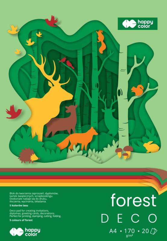 BLOK HOBBY DECO A4/20 FOREST 170G/M2 5 KOLORÓW HAPPY COLOR
