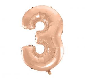 BALON FOLIOWY B&C CYFRA 3 RÓŻOWO-ZŁOTA 92CM