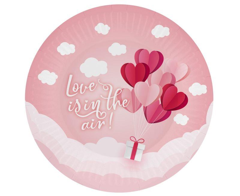 TALERZYKI PAPIEROWE KOLEKCJA LOVE IS In The Air (różowe), 18 cm/ 6 szt