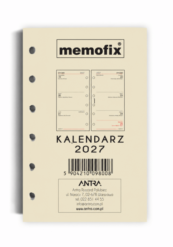 WKŁAD KALENDARZOWY A6 TDW MEMOFIX TYDZIEŃ DO WGLĄDU
