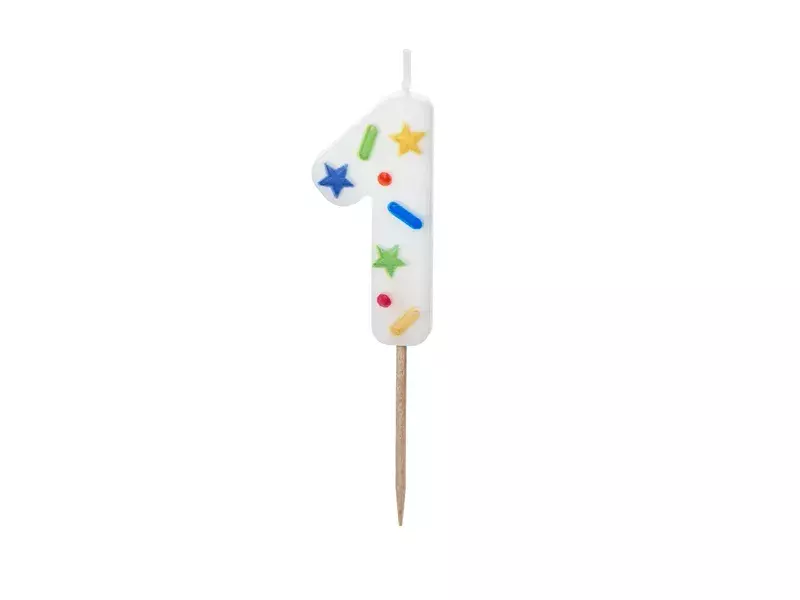 ŚWIECZKA URODZINOWA CYFRA 1 BIAŁA KONFETTI 5,5CM