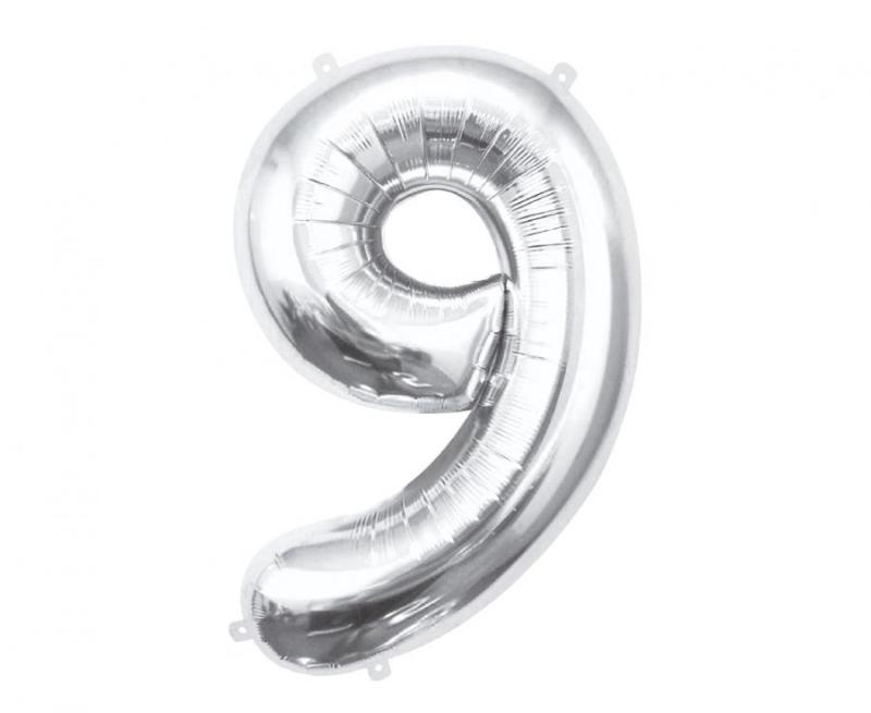 BALON FOLIOWY B&C CYFRA 9 SREBRNA 85CM
