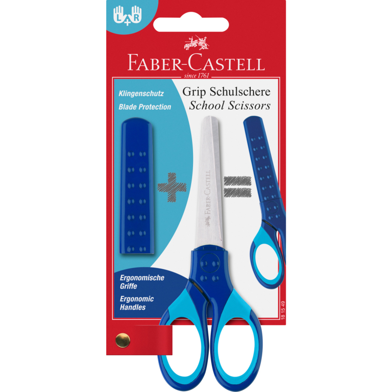 NOŻYCZKI SZKOLNE GRIP NIEBIESKIE BLISTER FABER-CASTELL