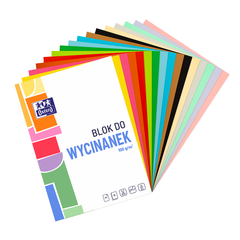 BLOK PAPIERÓW KOLOROWYCH OXFORD A4 10+5K 100G WYCINANKA
