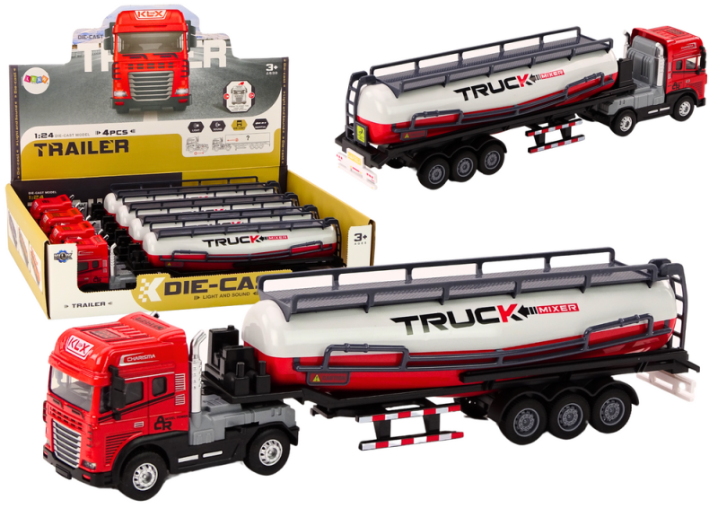 CIĘŻARÓWKA Z PRZYCZEPĄ TIR CYSTERNA 1:24 AUTO CIĘŻAROWE CZERWONE DŹWIĘKI