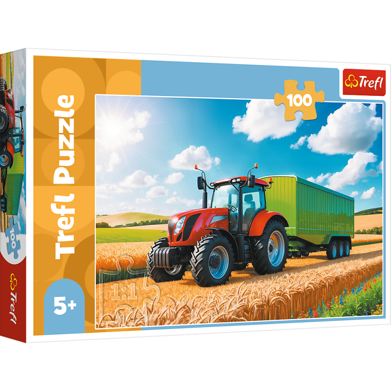 PUZZLE 100 TREFL MASZYNY ROLNICZE TRAKTOR Z PRZYCZEPĄ