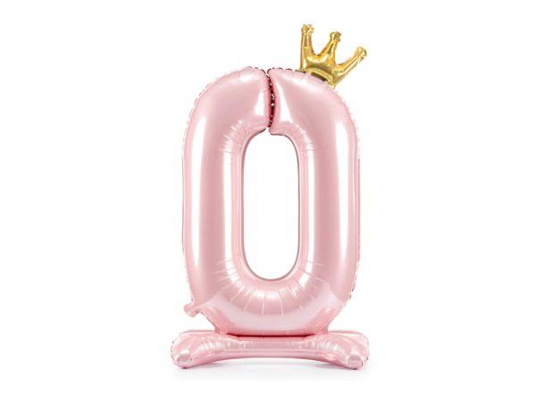STOJĄCY BALON FOLIOWY CYFRA 0 JASNY RÓŻ 84CM