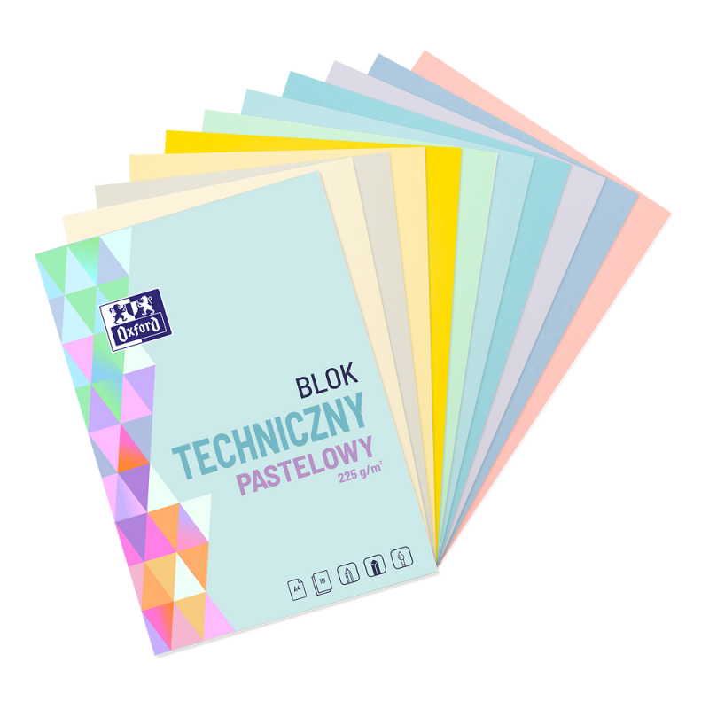 BLOK TECHNICZNY A4/10 KOLOROWY PASTEL OXFORD 225G