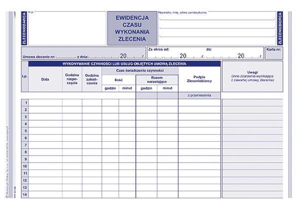 DRUK M EWIDENCJA CZASU WYKONANIA UMOWY ZLECENIA