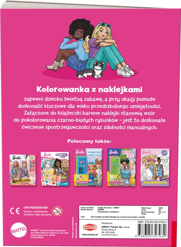 KSIĄŻECZKA MATTEL BARBIE. KOLOROWANKA Z NAKLEJKAMI