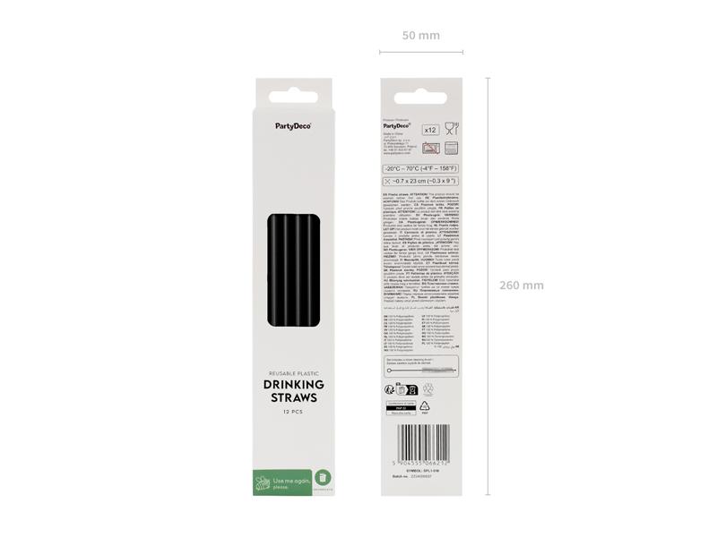SŁOMKI PLASTIKOWE 23CM CZARNY A/12