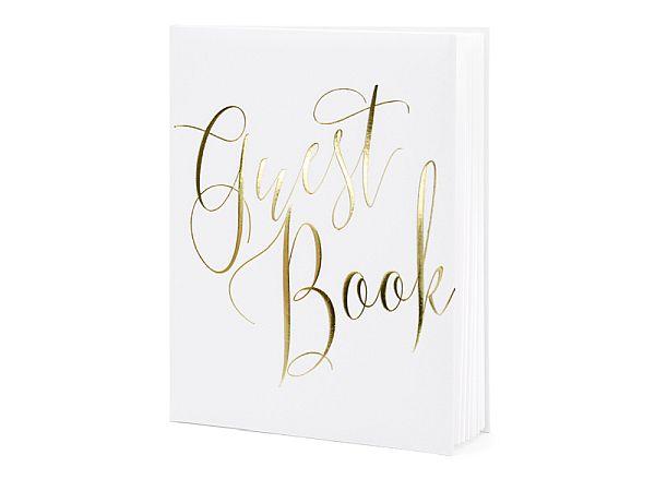 KSIĘGA GOŚCI OPRAWA BIAŁA ZŁOTY GUEST BOOK OK.20X24,5CM 22 KARTKI BEZ TEKSTU