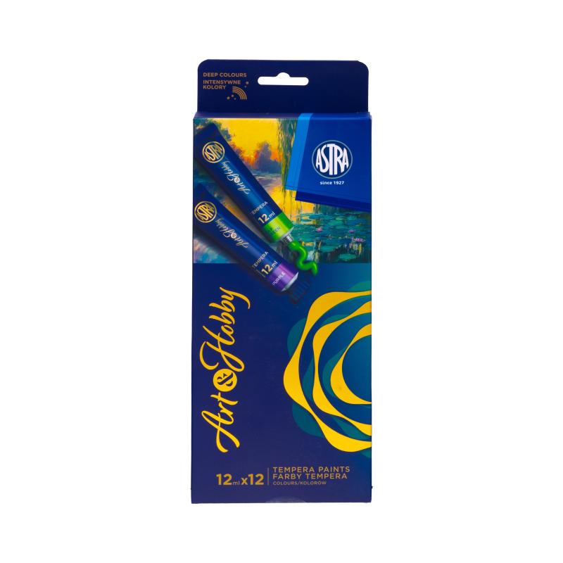 ZESTRAW FARB TEMPERA ASTRA ART&HOBBY 12 kol x12 ml