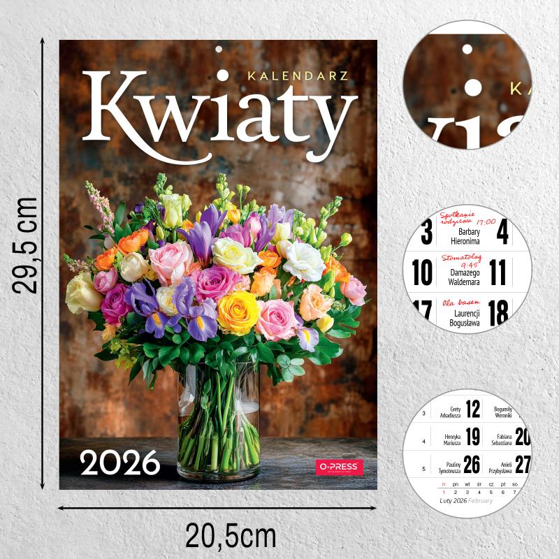 KALENDARZ ŚCIENNY A4 KWIATY AREX
