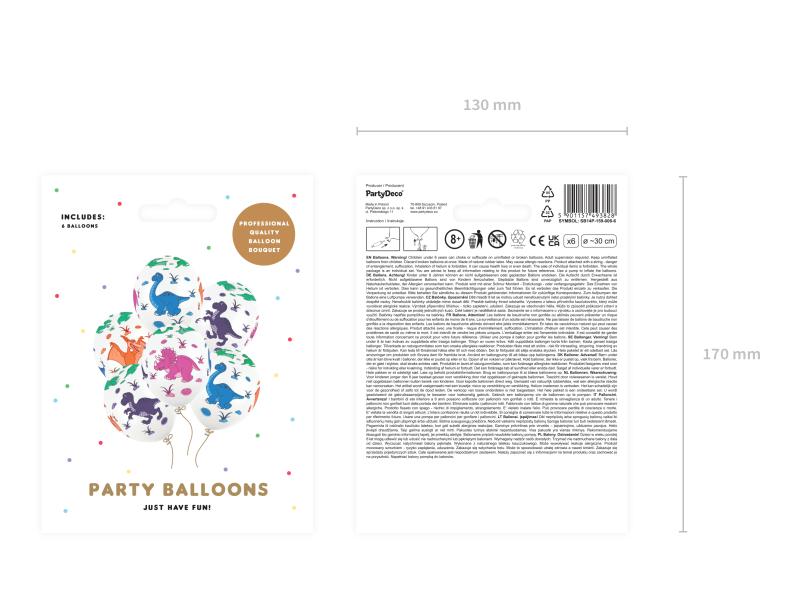 BALONY DINOZAURY BIAŁY PASTEL 30CM