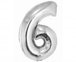 BALON FOLIOWY SMART CYFRA 6 SREBRNA 76CM