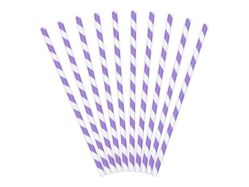 SŁOMKI PAPIEROWE LILIOWO/BIAŁE PASKI 19,5CM