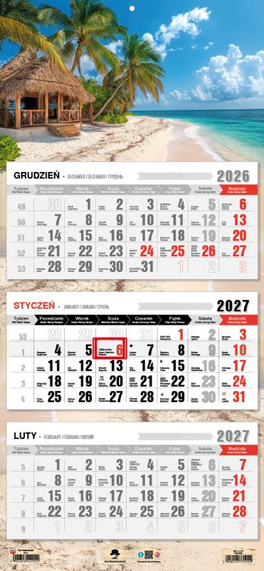 KALENDARZ TRÓJDZIELNY KT-1 PŁASKA GŁÓWKA 2027