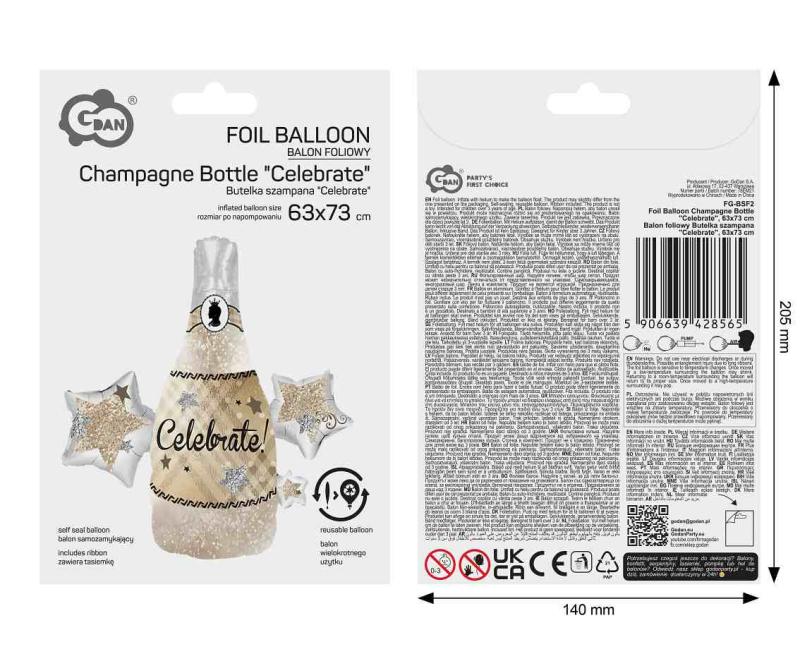 BALON FOLIOWY BUTELKA SZAMPANA CELEBRATE 63x73cm