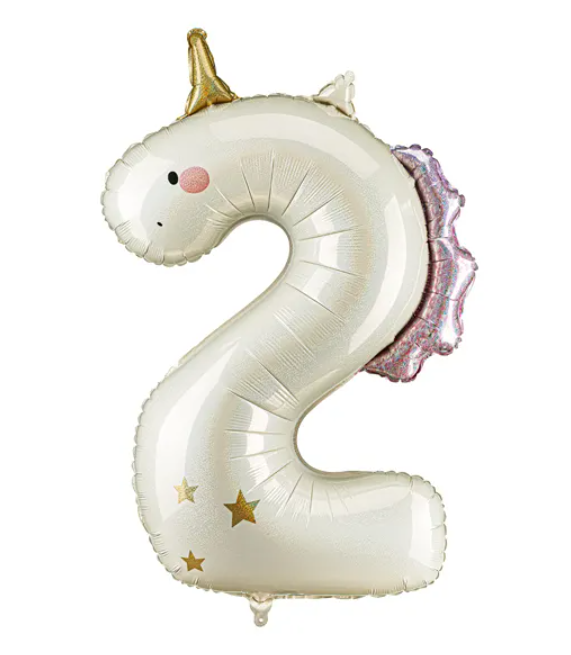 BALON FOLIOWY CYFRA 2 JEDNOROŻEC 93CM MIX