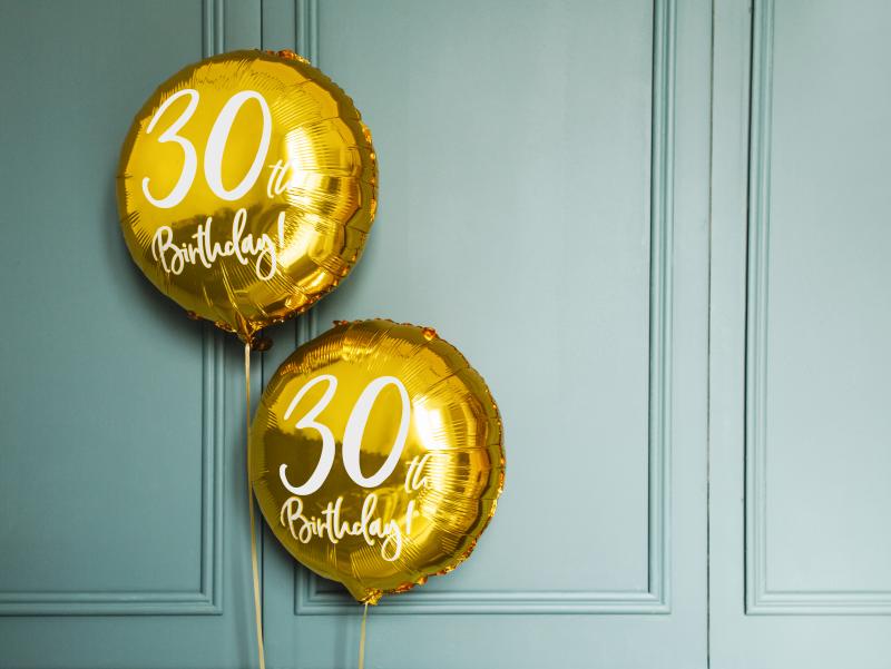 BALON FOLIOWY 30 URODZINY 45CM ZŁOTY