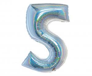 BALON FOLIOWY B&C CYFRA 5 HOLOGRAFICZNA SREBRNA 76CM
