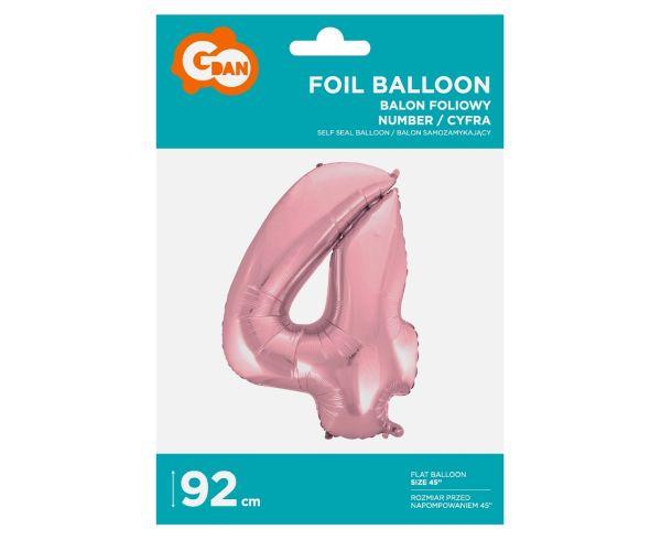 BALON FOLIOWY CYFRA 4 J.RÓŻOWA 92CM