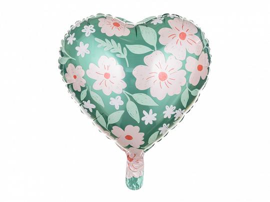 BALON FOLIOWY SERCE W KWIATY 45CM MIX