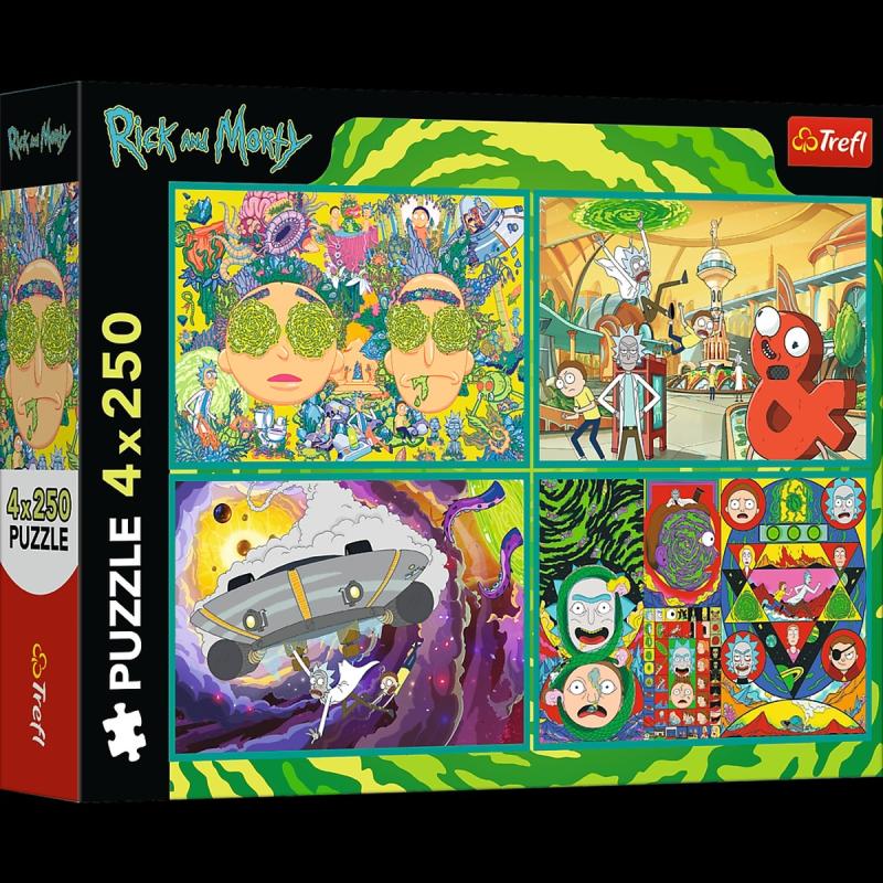 PUZZLE 4X250 TREFL ZAKRĘCONY ŚWIAT RICKA I MORTYEGO