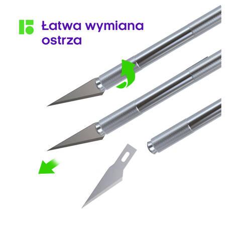 NÓŻ BERLINGO BIUROWY SKALPEL METALOWY KORPUS+5 OSTRZY