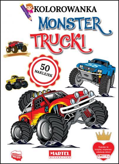 KSIĄŻECZKA KOLOROWANKA MONSTER TRUCKI Z NAKLEJKAMI