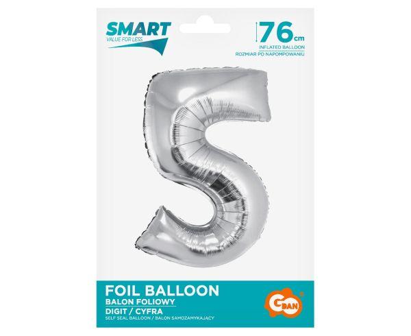 BALON FOLIOWY SMART CYFRA 5 SREBRNA 76CM