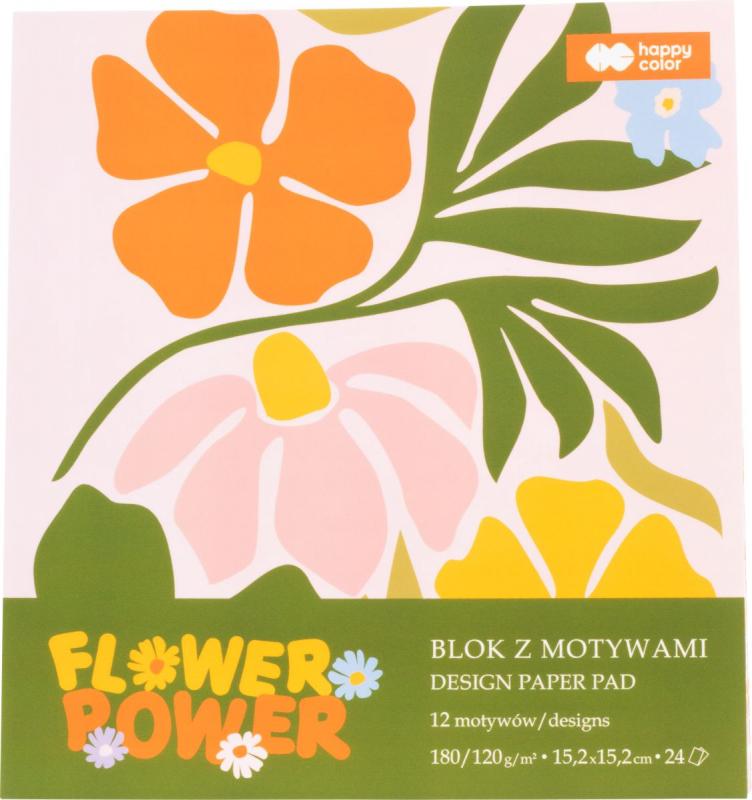 BLOK Z MOTYWAMI BLOOM, 15,2X15,2CM, 24 ark, 180g/120g, HAPPY COLOR