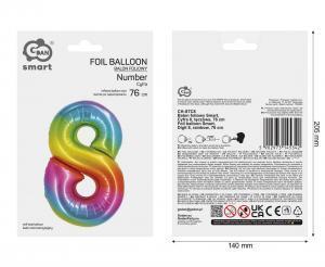 BALON FOLIOWY SMART 8 TĘCZOWY 76CM