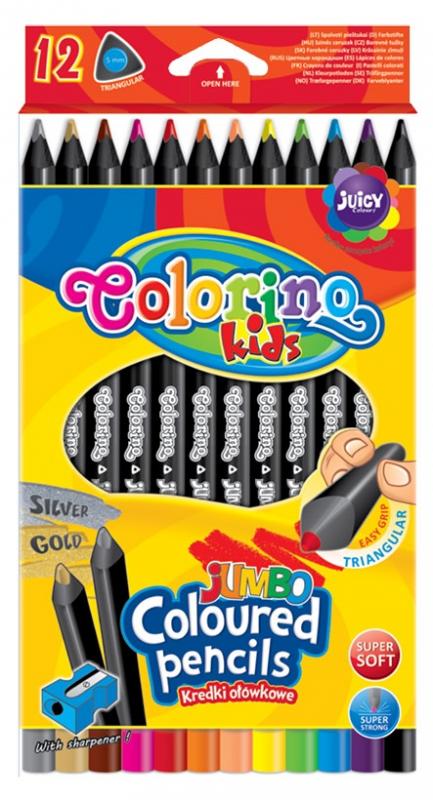 KREDKI OŁÓWKOWE 12 COLORINO TRÓJĄTNE 17,5CM JUMBO CZARNE DREWNO + TEMP