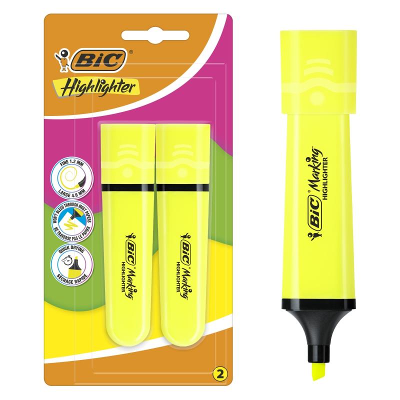 ZAKREŚLACZ BIC FLAT ŻÓŁTY NEON A2 BLISTER