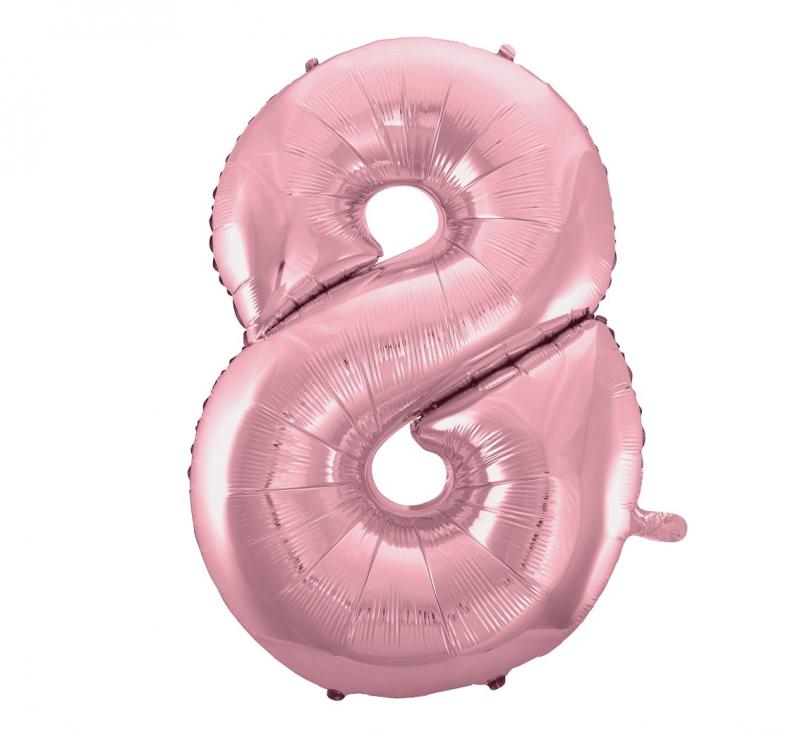 BALON FOLIOWY CYFRA 8 RÓŻOWA 92 CM