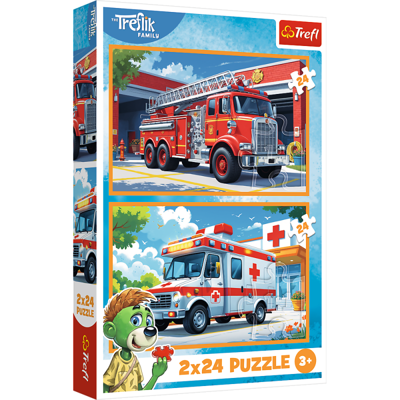 PUZZLE 2X24 TREFL WÓZ STRAŻACKI I KARETKA RODZINA TREFLIKÓW