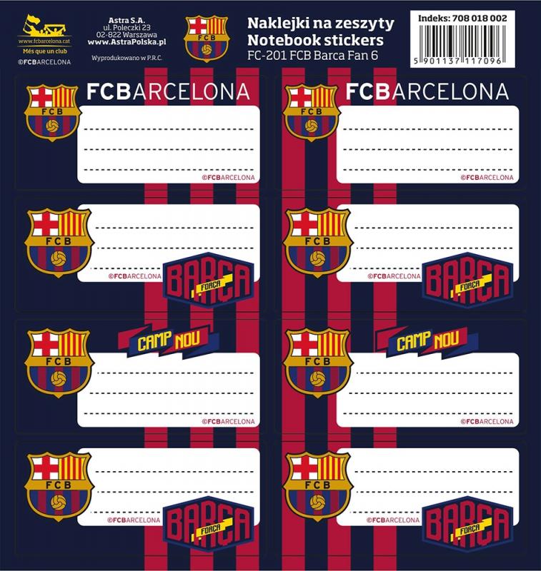 NAKLEJKI NA ZESZYT FC-201 FC BARCA FAN 6 A/50