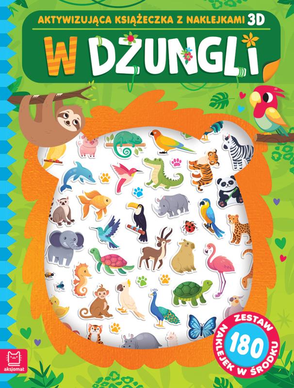 KSIĄŻECZKA W DŻUNGLI.AKTYWIZUJĄCA KSIĄŻECZKA Z NAKLEJKAMI 3D.ZESTAW 180 NAKLEJEK W ŚRODKU