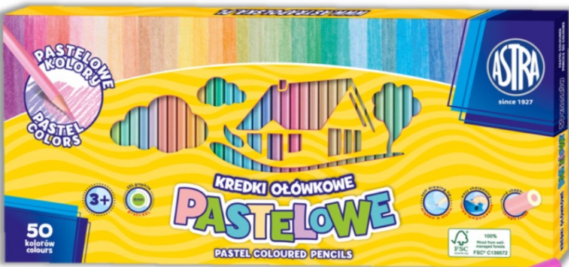 KREDKI OŁÓWKOWE 50 ASTRA OKRĄGŁE PASTEL