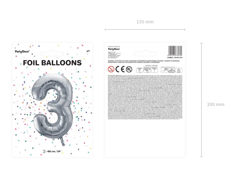 BALON FOLIOWY 3 86CM SREBRNY